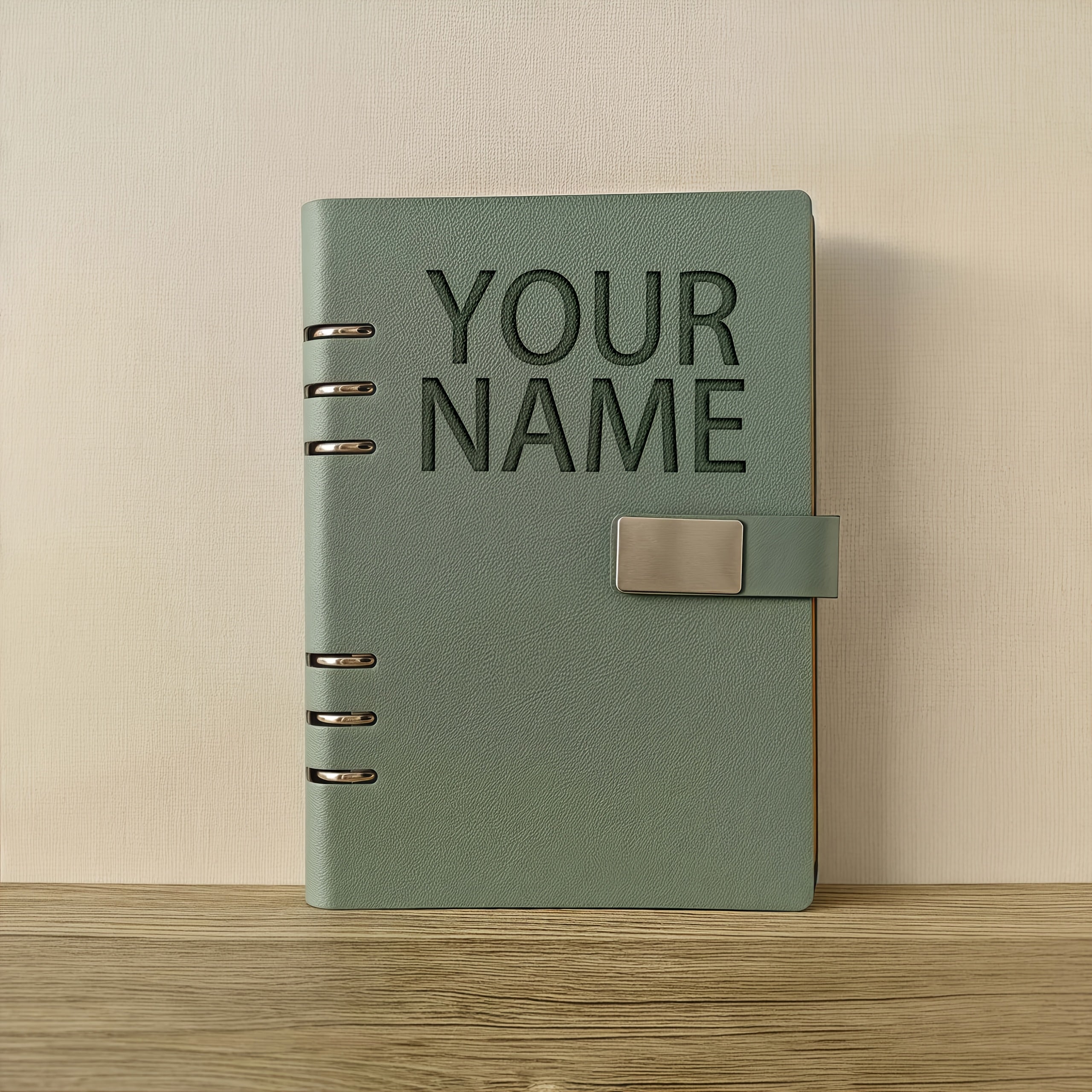 Personalized A5 Faux Leather Notebook Custom Embossed Name Glossy Finish