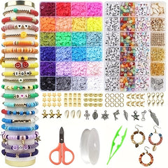 Polymer Clay Beads Kit 24 Colors with Letters Beads & Elastic String Charms