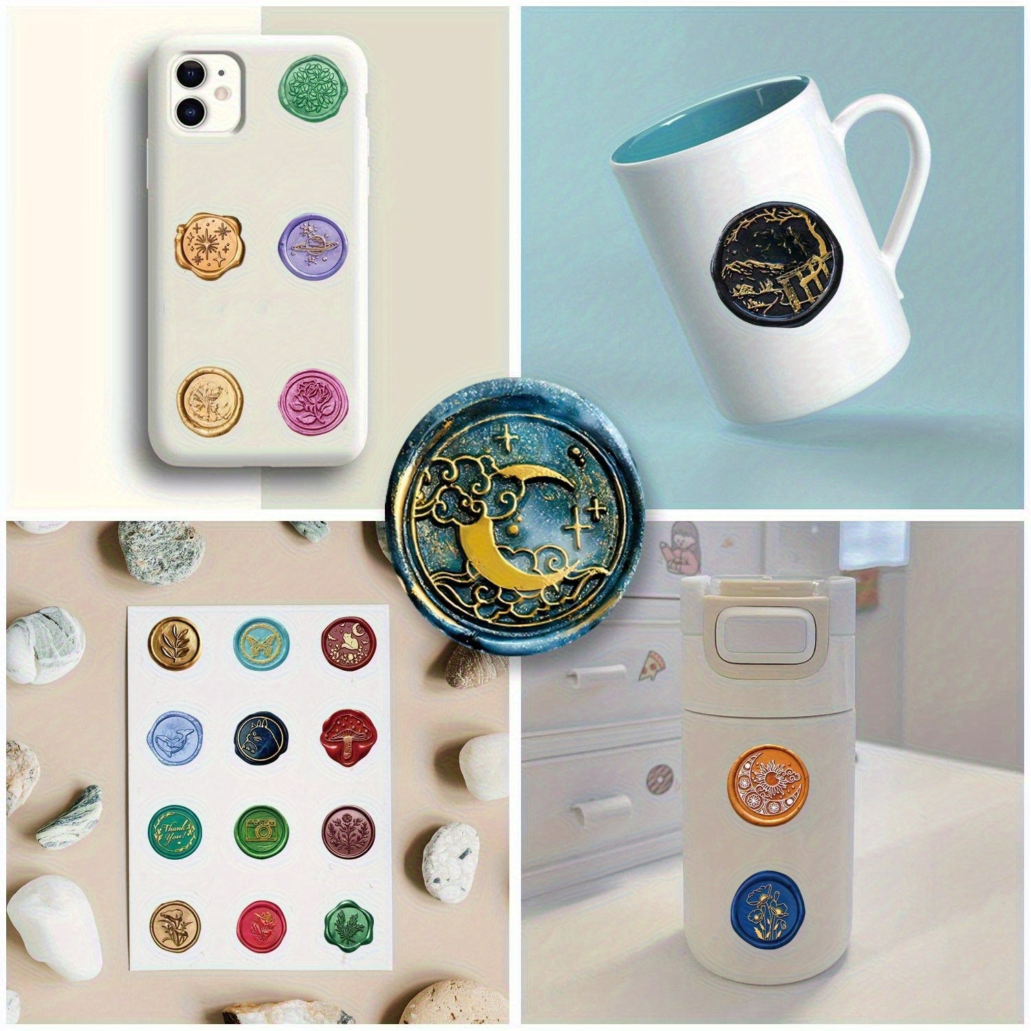 60pcs Wax Seal Stickers Envelope Seals Waterproof Vinyl Sticker