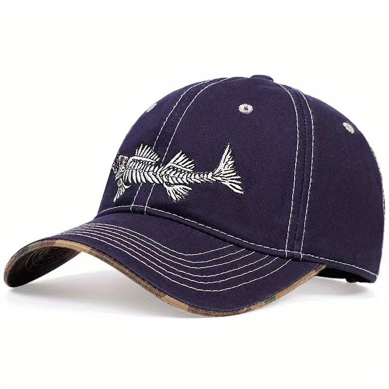 Unisex Fishbone Embroidery Baseball Cap Adjustable Sunshade Outdoor Sport