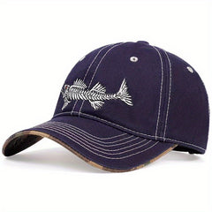 Unisex Fishbone Embroidery Baseball Cap Adjustable Sunshade Outdoor Sport