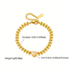 Golden Tone Heart Charm Bracelet Shell Mosaic Stainless Steel Women