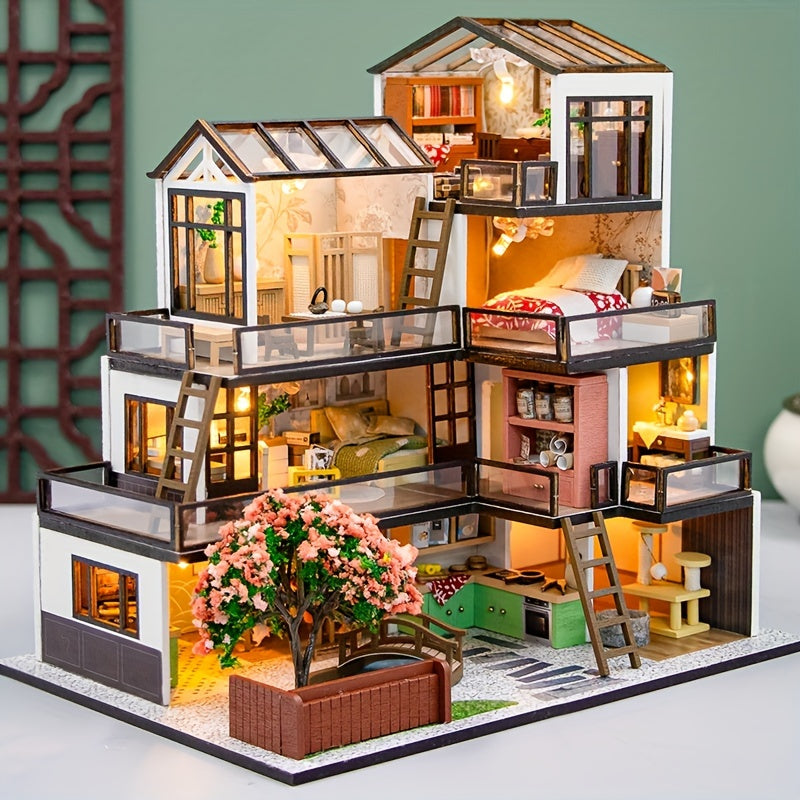 DIY 3D Puzzle House Kit with LED Lights Handcrafted Dollhouse for Teens & Adults
