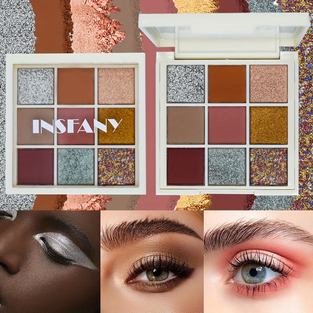 9 Color Eyeshadow Palette Matte Sparkle Glitter Satin Waterproof