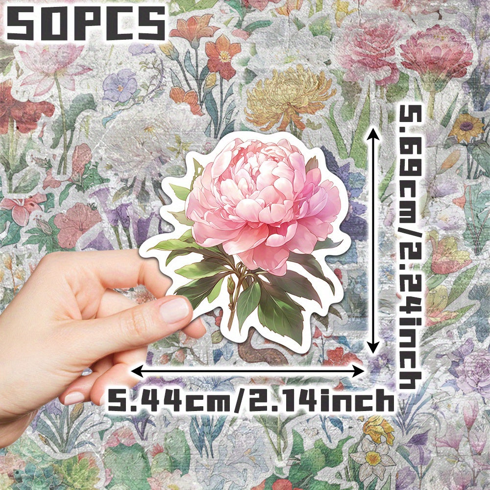 50pcs Flower Illustration Stickers Non Repeating Decor for Holidays & B