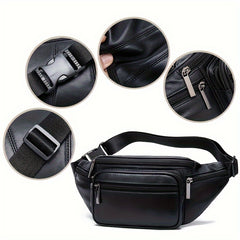 Men's Leather Fanny Pack Top Layer Cowhide Shoulder Bag for Sports Running