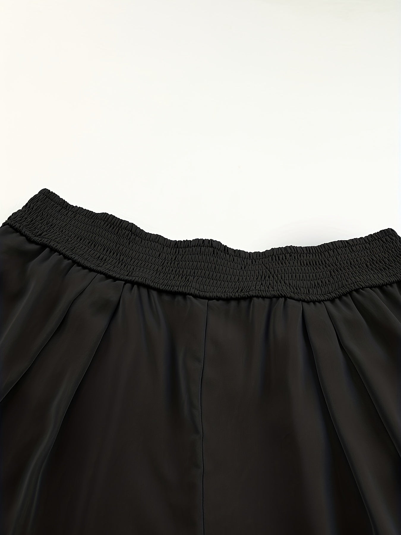  Solid Shirred Waist Wide Leg Trousers