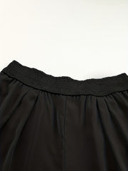  Solid Shirred Waist Wide Leg Trousers