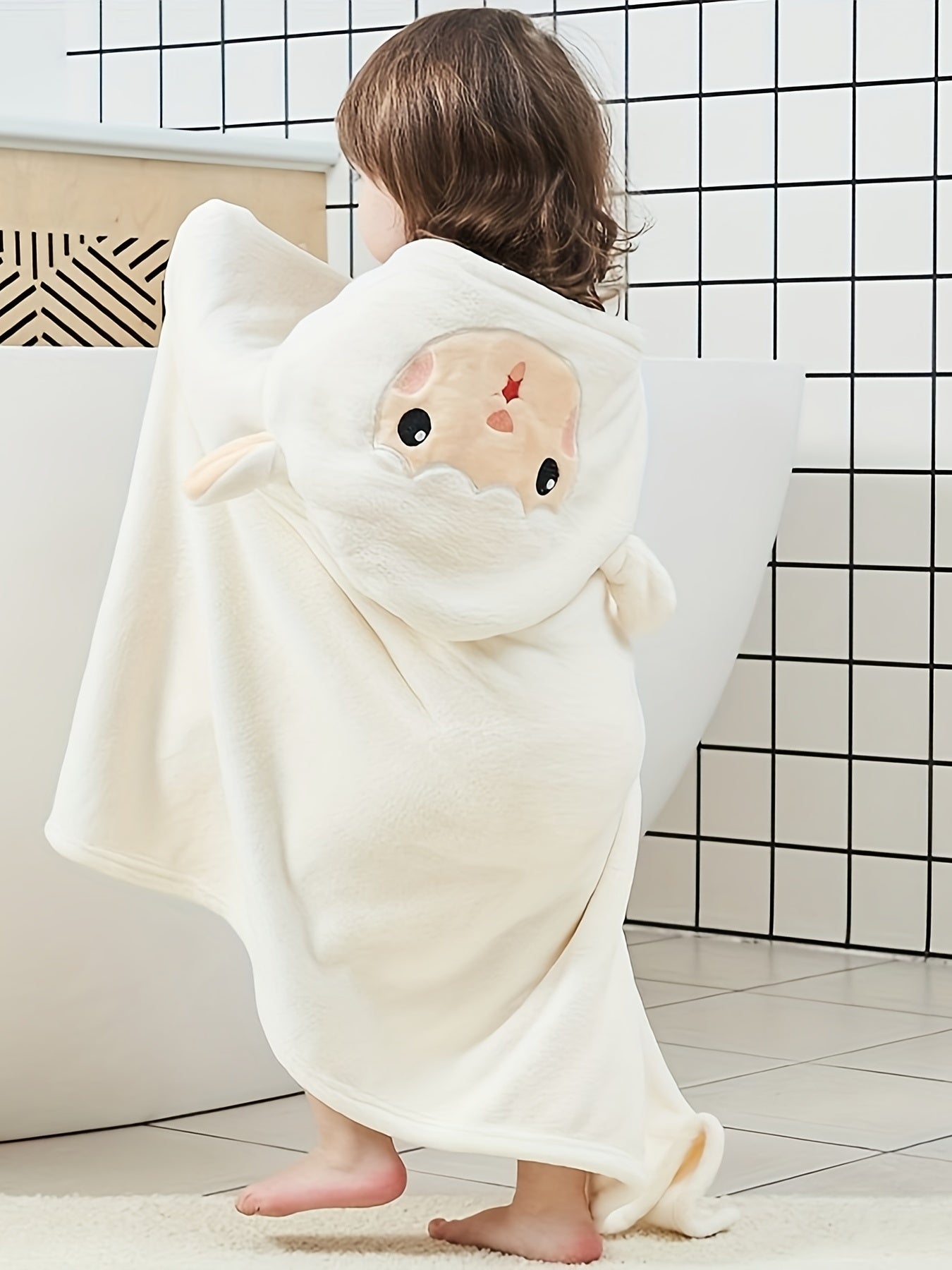 Kids Hooded Bath Towel Animal Ears Quick Drying Bathrobe