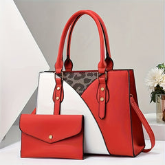 Colorblock Women's Tote Bag Set With Envelope Clutch