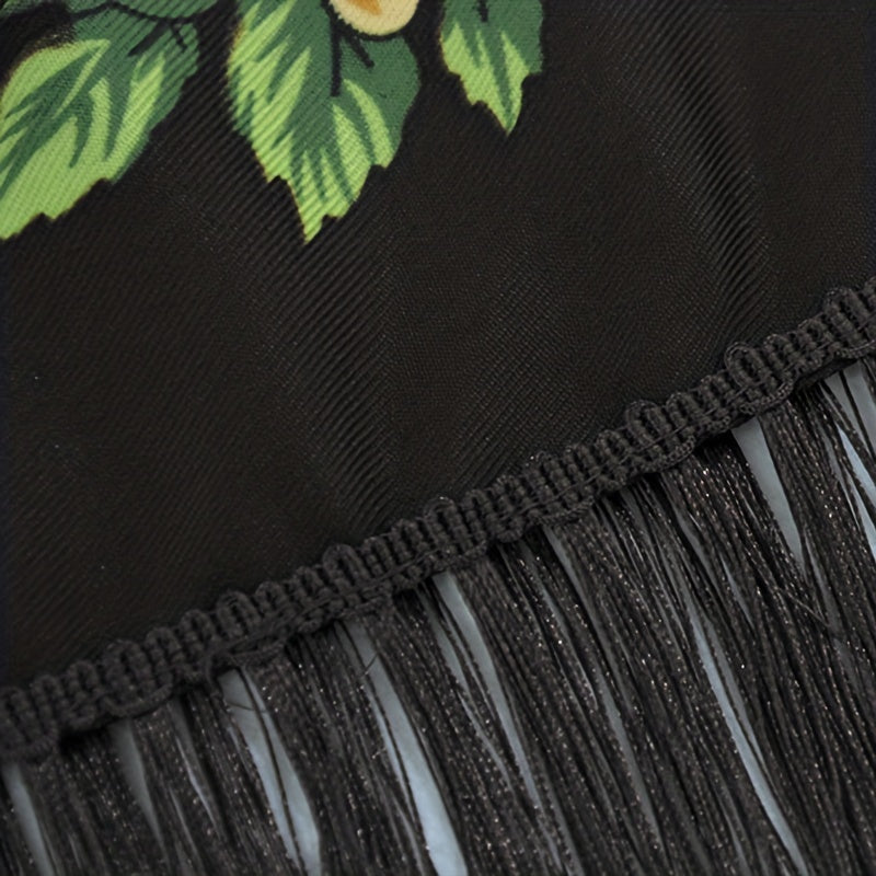 Flower Print Tassel Scarf Vintage Windproof Shawl Women