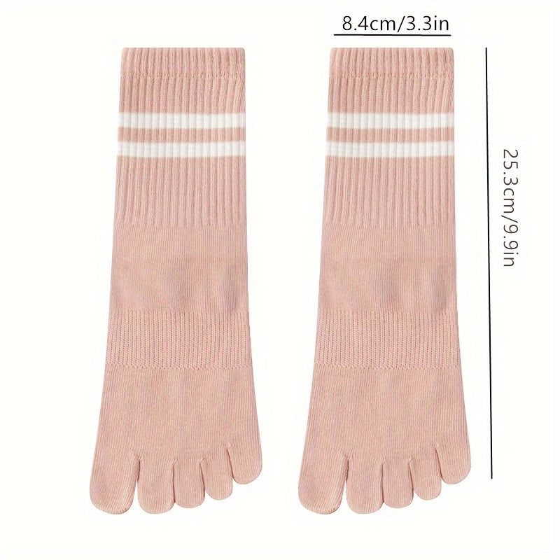 Women's Five Toe Stripe Sports Socks Anti-Slip Grips Cozy Training Socks