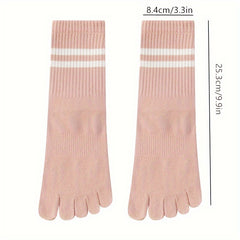 Women's Five Toe Stripe Sports Socks Anti-Slip Grips Cozy Training Socks