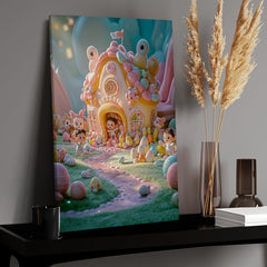 Enchanted Garden Canvas Art Wooden Frame Fairy Tale House Flowers Characters Bir
