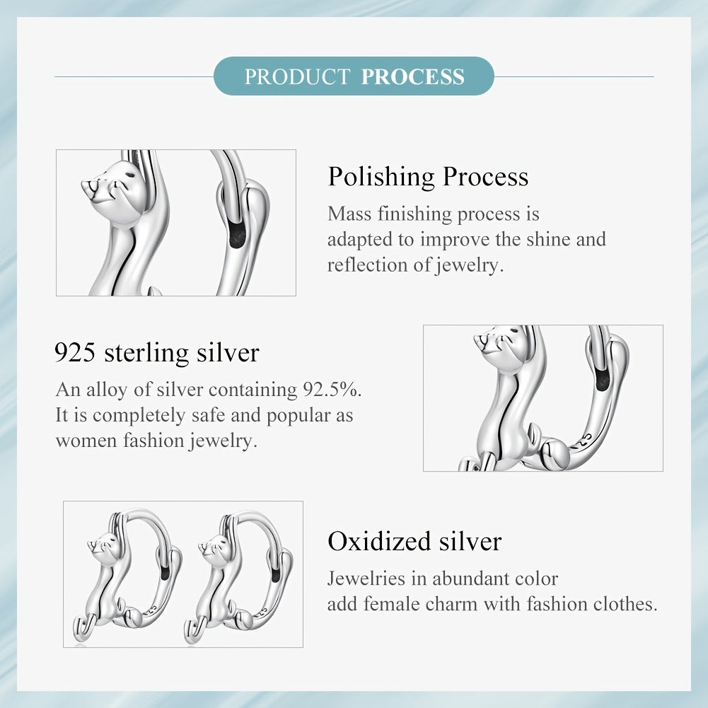 925 Silver Cat Ear Buckle Stretch Circle Stud Earrings