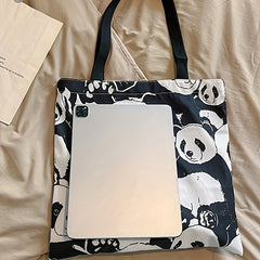 Panda Printed Tote Bag Cartoon Animal Shoulder Bag Large Capacity Storage