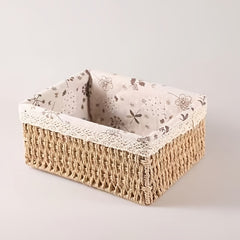 Rattan Storage Basket Vintage Rustic Style Sundries Desktop Organizer