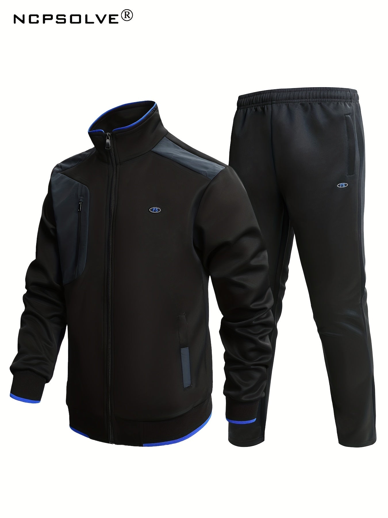 Men's Sports Suit Stand Collar Jacket & Elastic Waist Pants