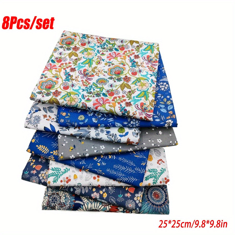 8pcs Cotton Patchwork Fabric Multicolor Floral Printed DIY Handcraft Material