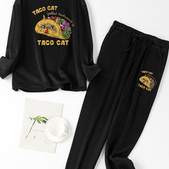 Plus Size Cat Print Fleece Tee & Joggers Pajamas Set