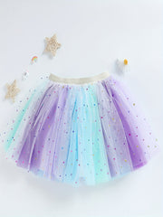 Girls Princess Sequins Star Rainbow Tulle Tutu Skirt for Party Ballet