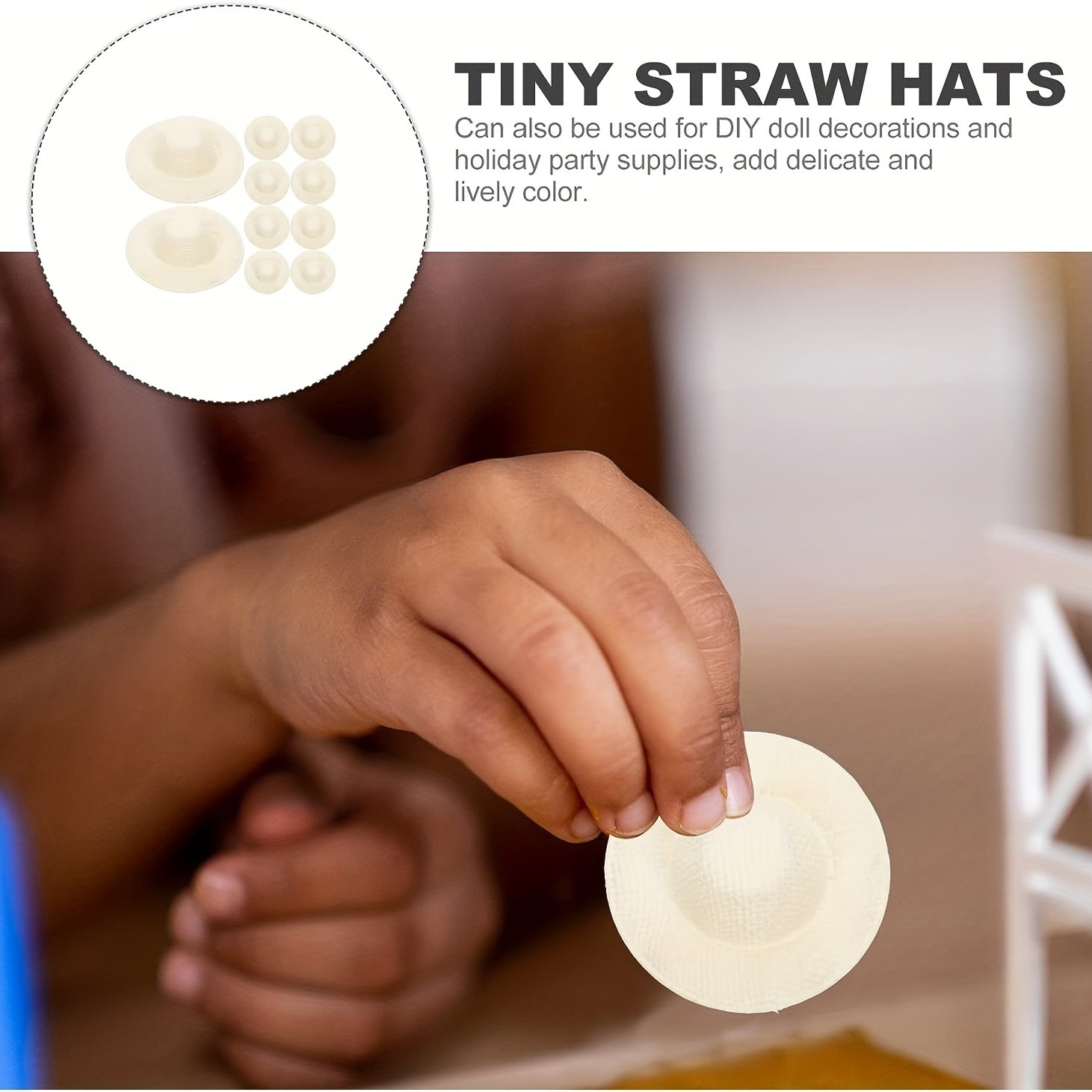 10pcs Mini Straw Hat Rattan Woven Hat Paper Fabric Dollhouse DIY Craft