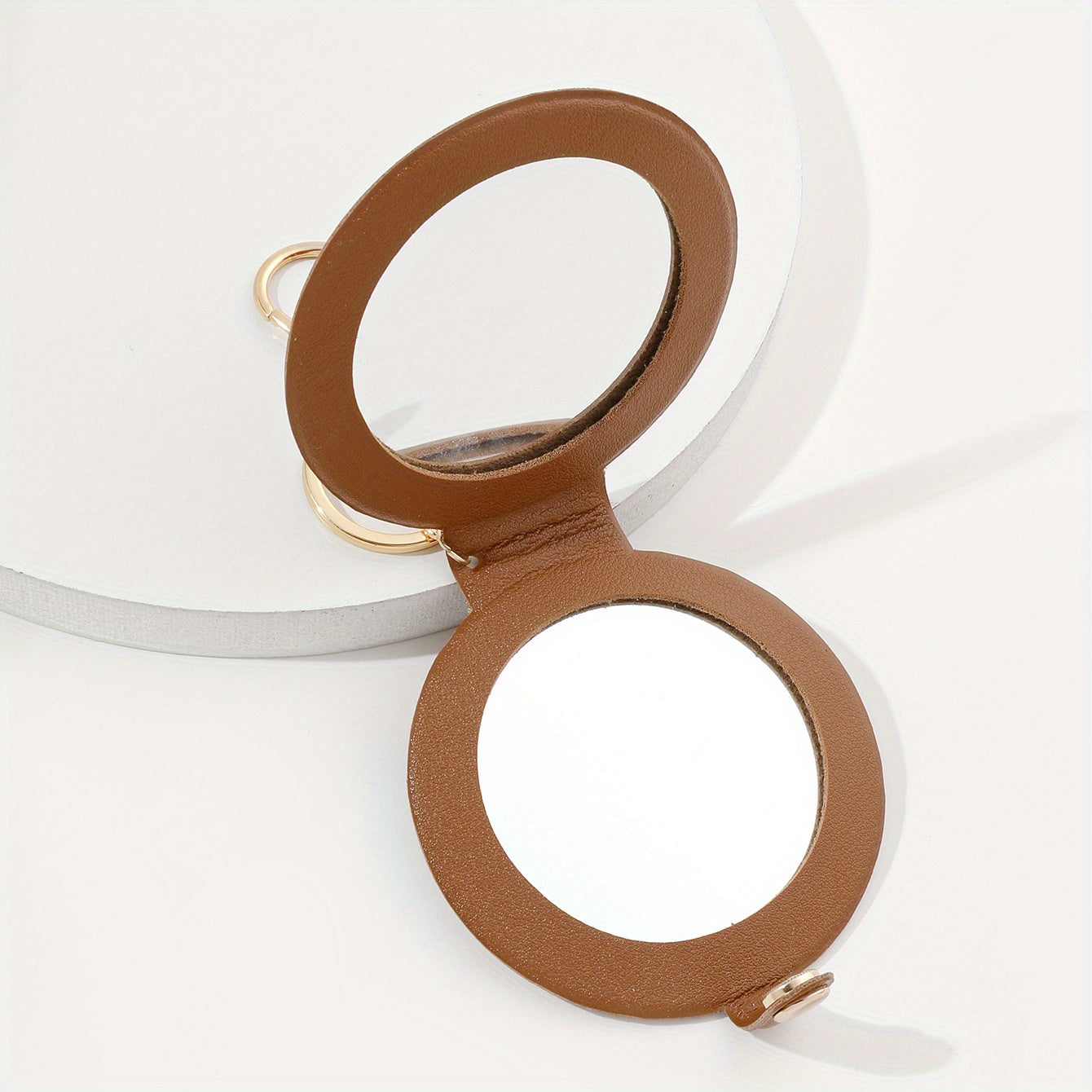 Makeup Mirror Keychain Round Leather Key Chain Pendant Bag Purse Accessories