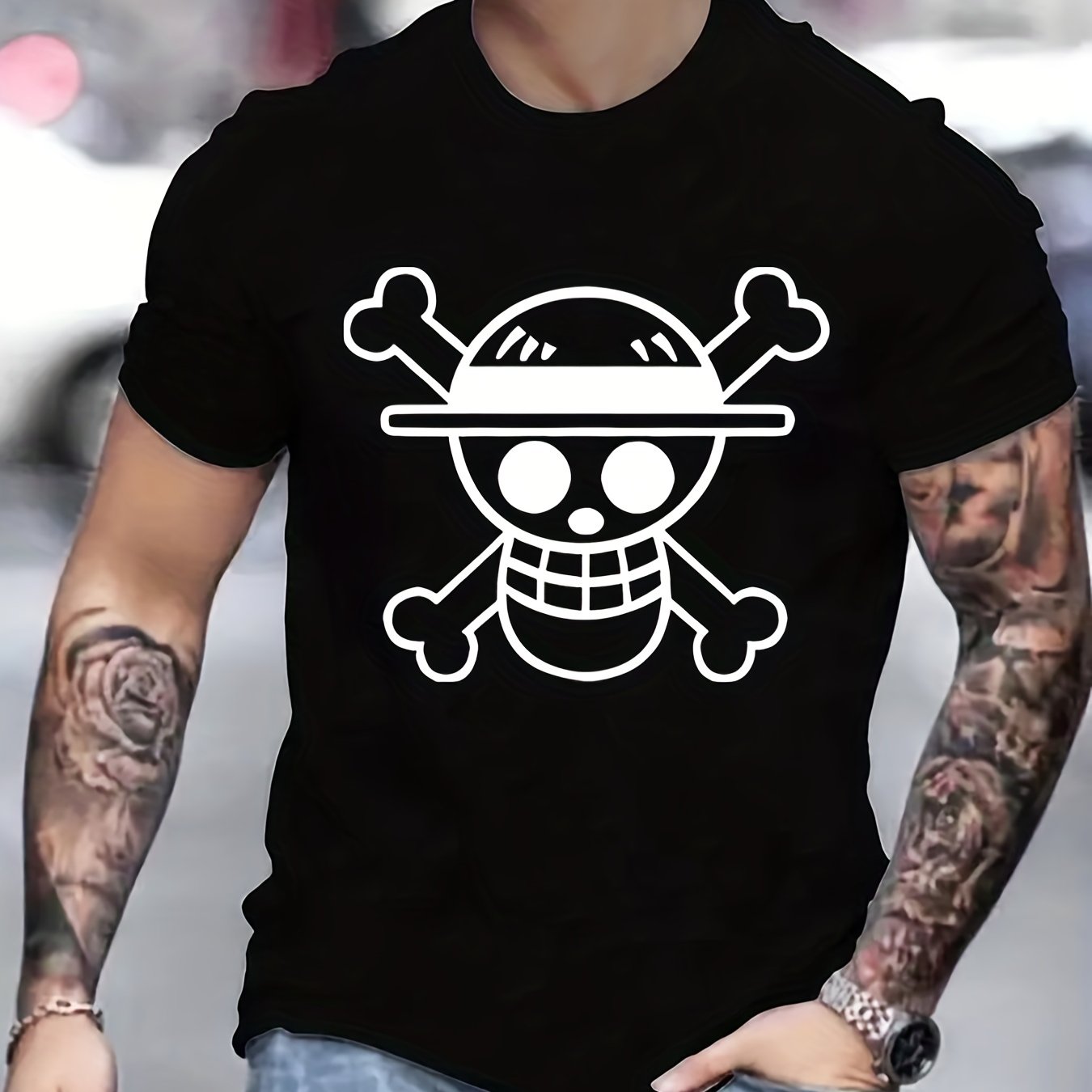 Cartoon Skull Print Men's Sports T-shirt