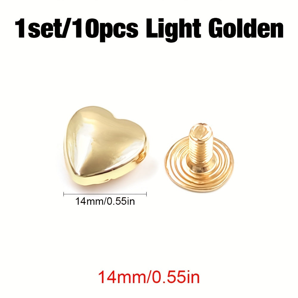 10 Sets 14mm Heart Shape Rivet Screw Studs for Leathercraft