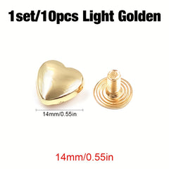 10 Sets 14mm Heart Shape Rivet Screw Studs for Leathercraft