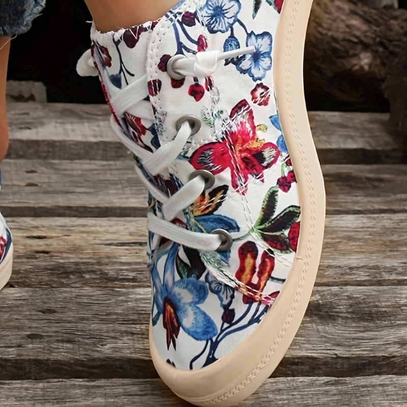 Women's Flower Pattern Canvas Lace-Up Sneakers