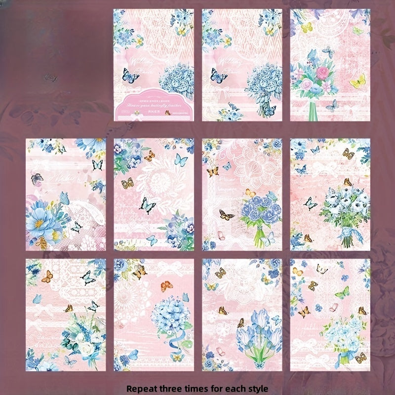 30pcs Vintage Flower Butterfly Paper Retro Lace Journal Collage Background
