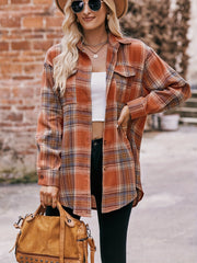  Plaid Print Long Sleeve Button Up Tunic Shirt
