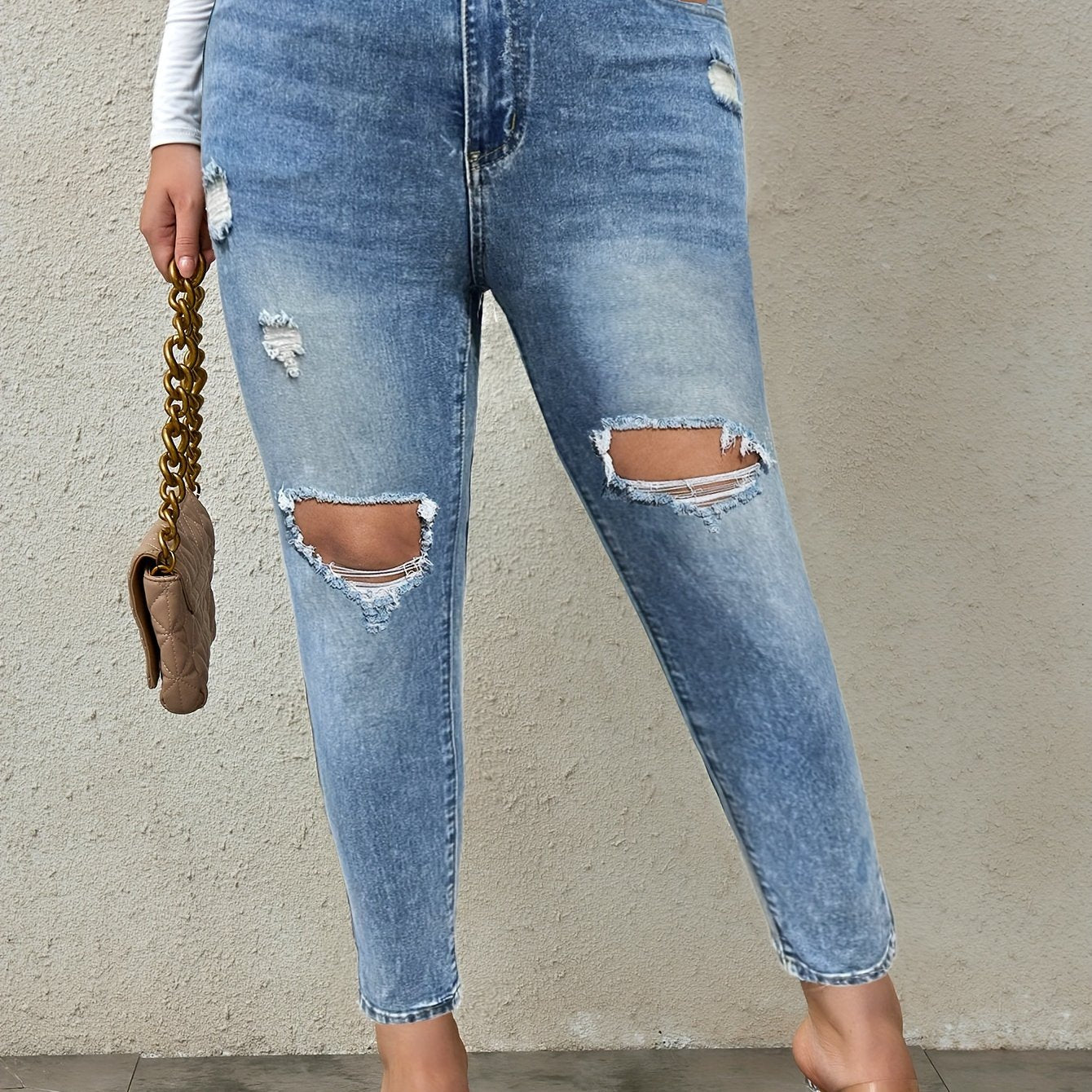  Ripped Button Fly High Rise Skinny Jeans
