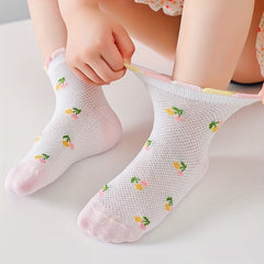 5 Pairs Girls Heart Floral Socks for Spring and Summer