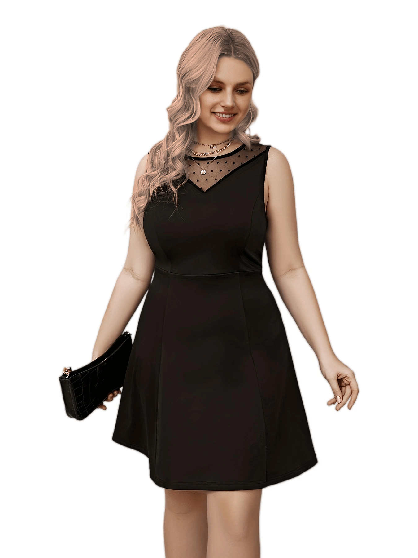  Flocked Dot Lace Tank Dress