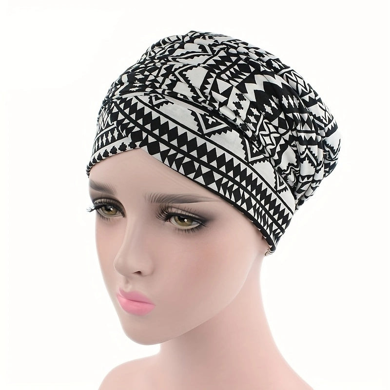 Boho Geometric Print Turban Hat Floral Pattern Chemo Cap Head Wrap