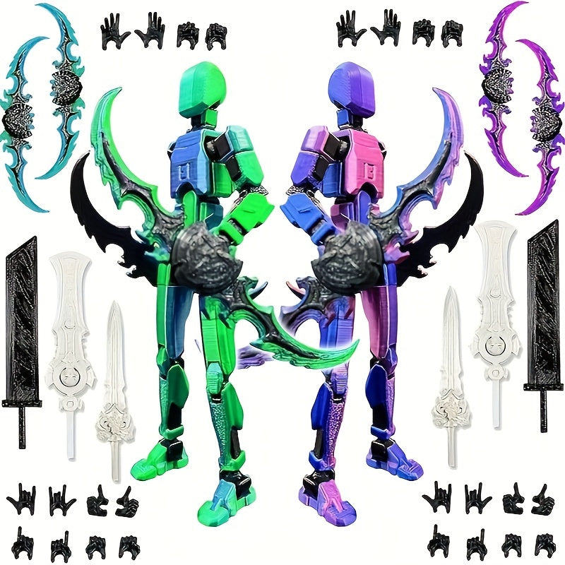 2 Pack T13 Action Figures 3D Printed Joint Robot w/ Weapons Desk Deco