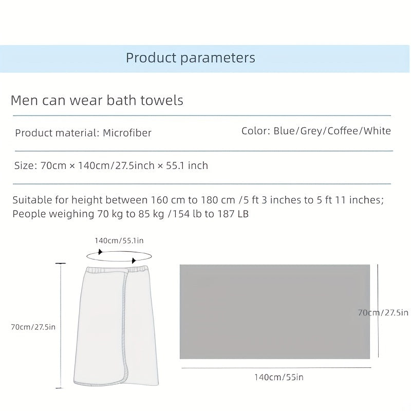 Men's Microfiber Bath Skirt with Pocket Soft Absorbent Wrap Towel