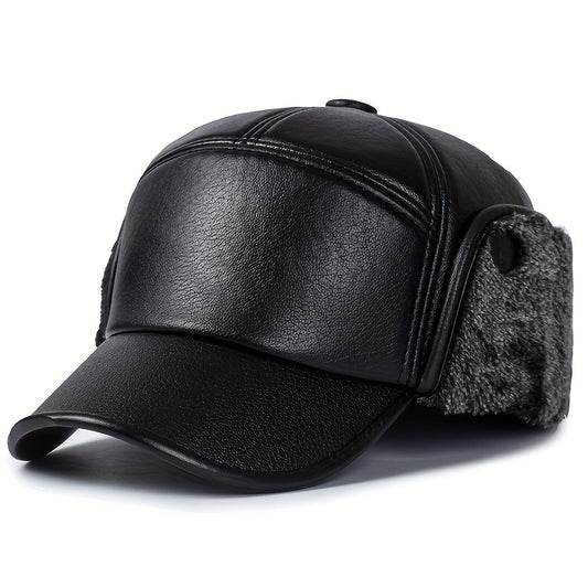 Meromibe Winter Ear Warmer PU Leather Baseball Cap Adjustable Sunscreen Hat