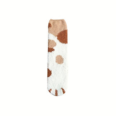 Autumn Winter Coral Fleece Mid-calf Socks Cat Claw Plush Thickened
