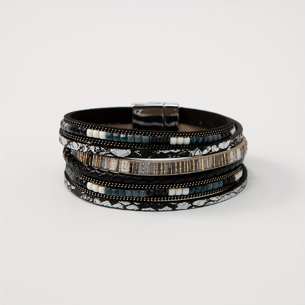 Colorful Boho PU Leather Wrap Bracelet Magnetic Buckle