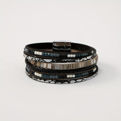Colorful Boho PU Leather Wrap Bracelet Magnetic Buckle