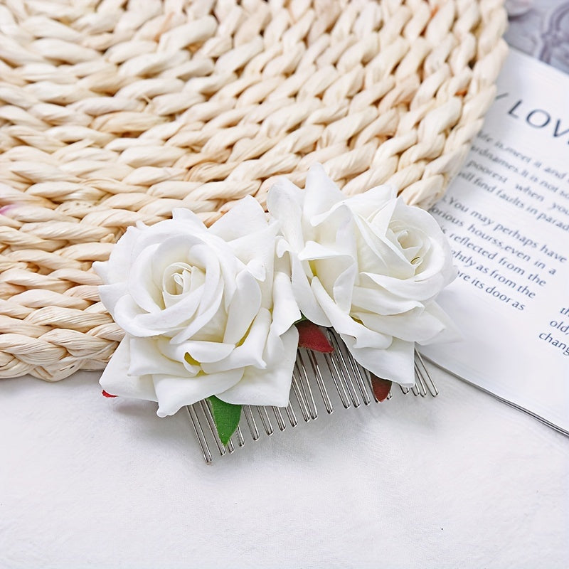 Rose Flower Side Comb Barrette Wedding Hair Accessory