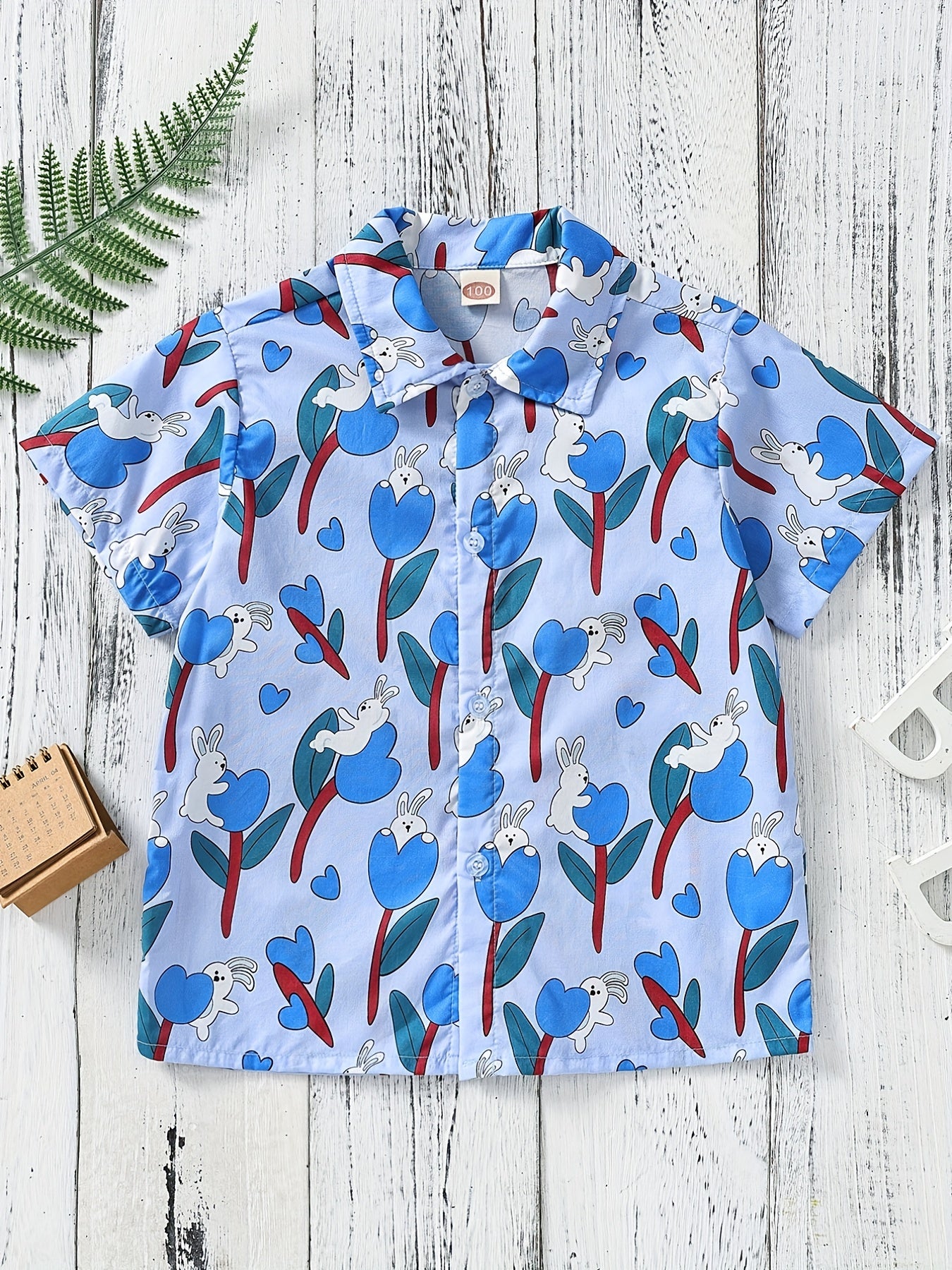 Boys Rabbit Print Shirt Hawaiian Style Beach Summer Clothes
