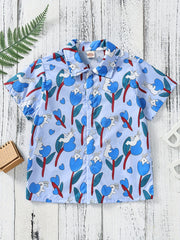 Boys Rabbit Print Shirt Hawaiian Style Beach Summer Clothes