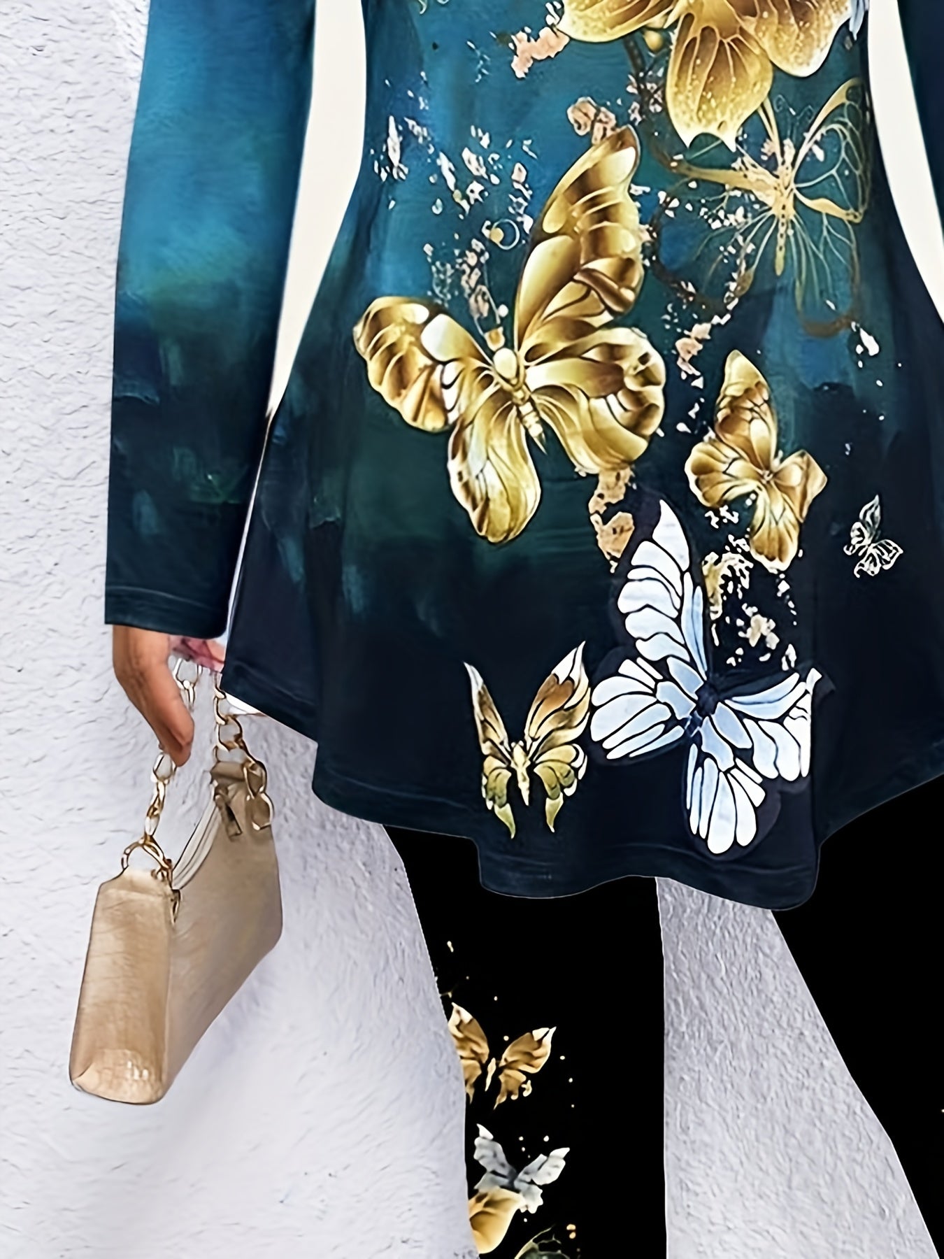 Women's Plus Butterfly Print Peplum Top & Leggings Set