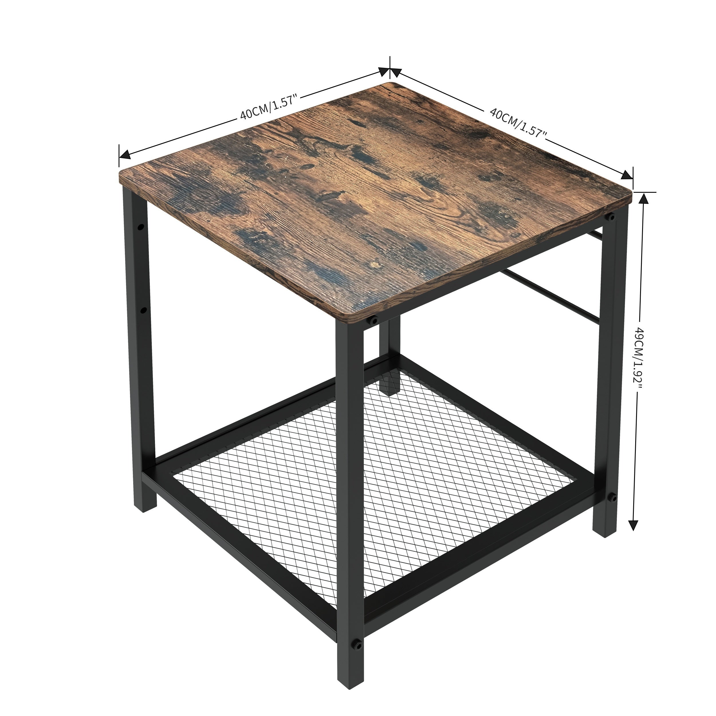 2 Tier End Table Nightstand with Storage Shelf Industrial Style Rustic Brown
