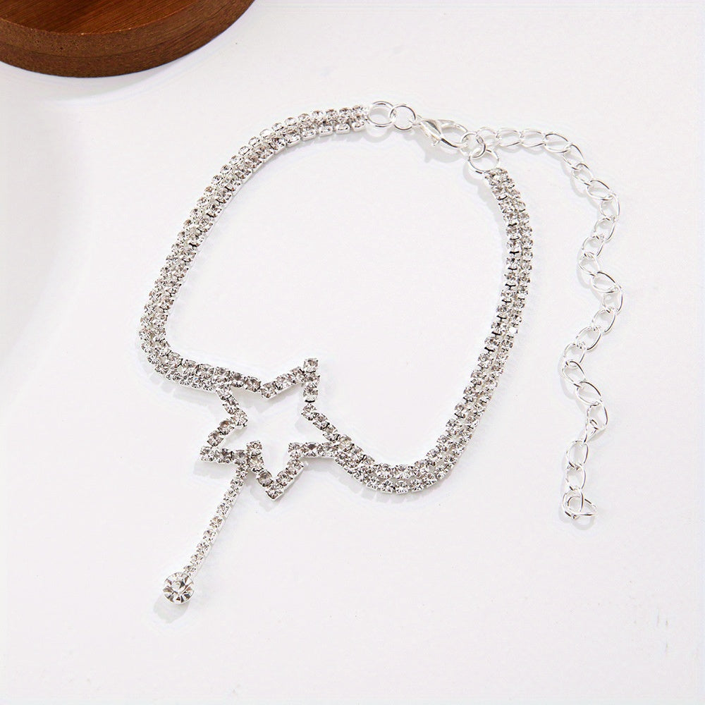 Rhinestone Double Hollow Love Heart Moon Star Anklet