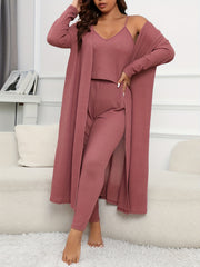  Waffle V Neck Cami Top, Skinny Pants & Cardi Set